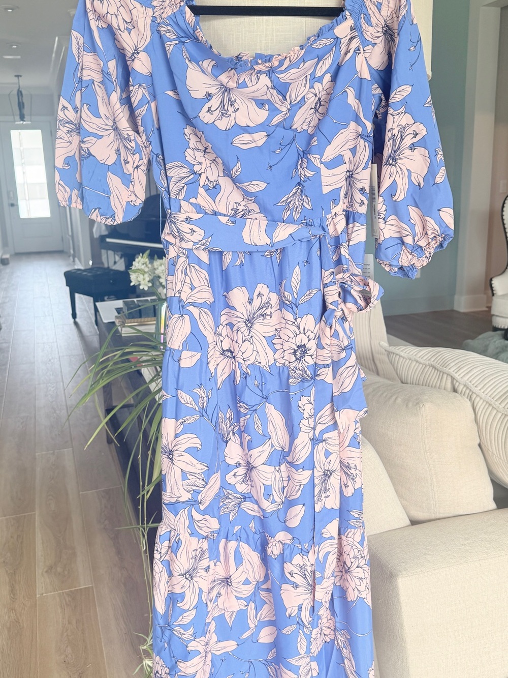 Eliza J Blue Maxi Dress with Pink Floral Print